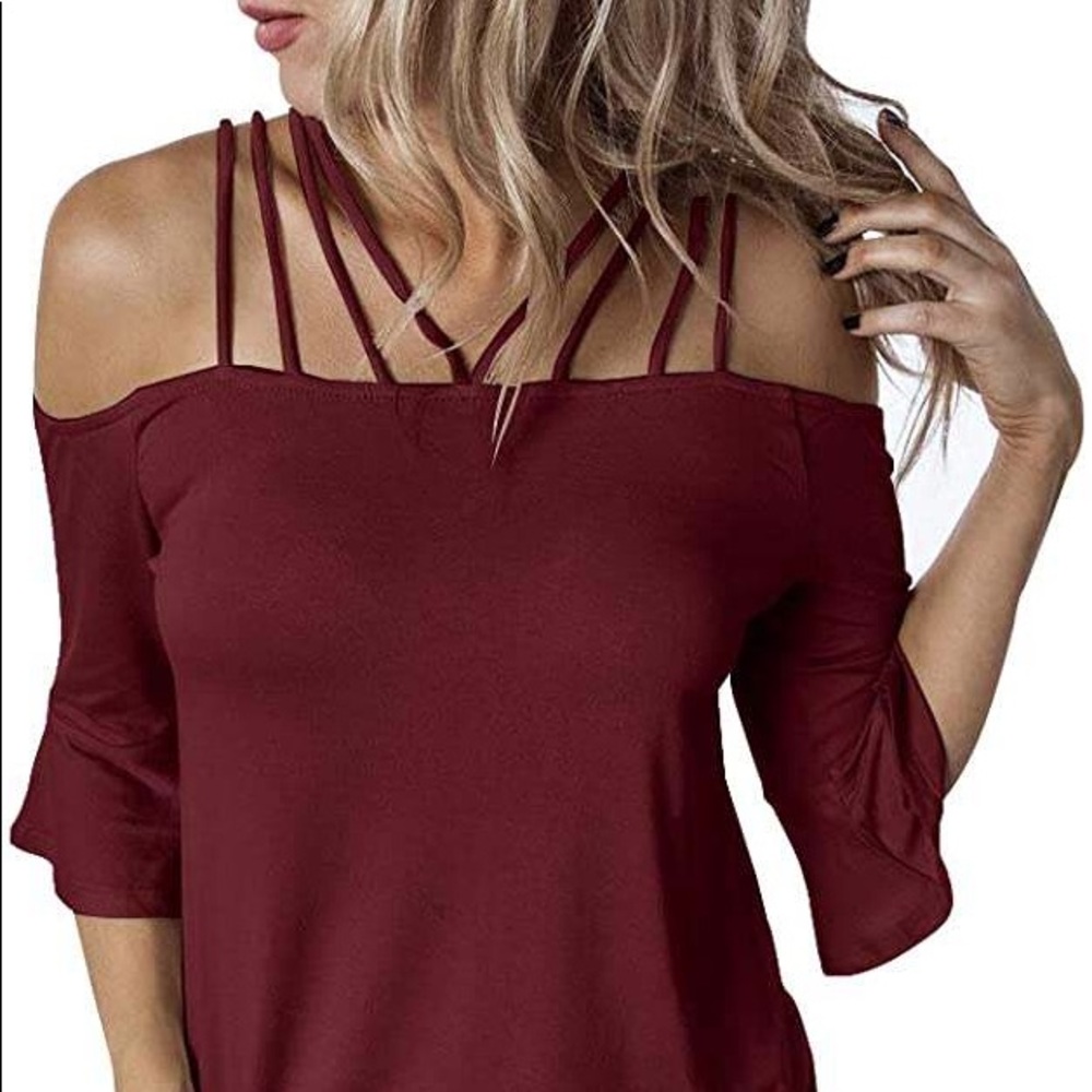 Strappy Cold Shoulder Semi-Short Top